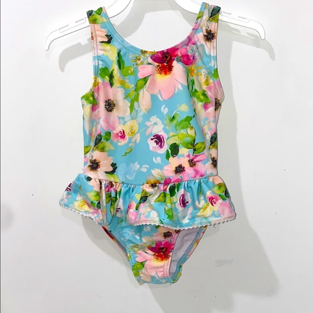 Snapper Rock Blue and Pink One Piece Swimsuit with Ruffles Size 24-36M